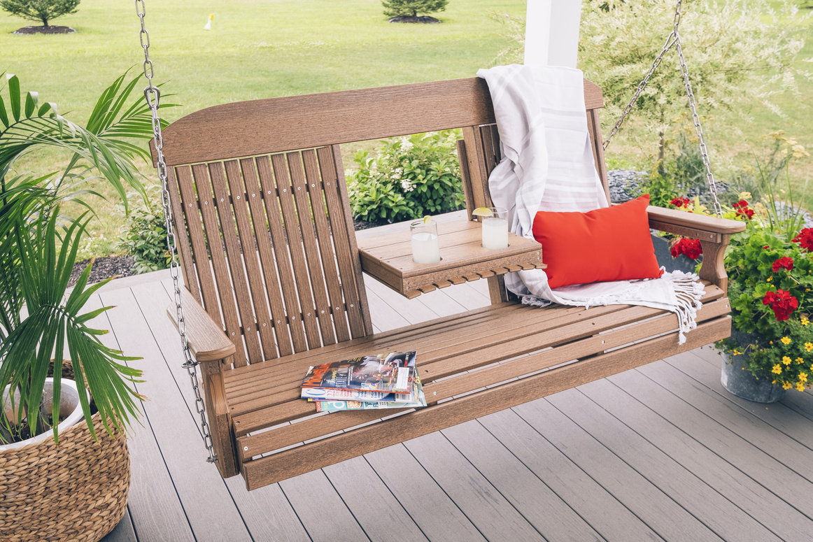 Classic poly porch swing in antique mahogany finish