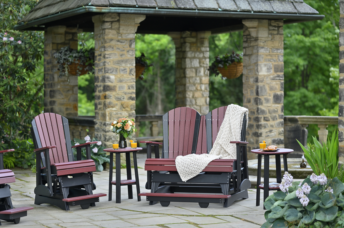 Adirondack balcony gliders in a cherrywood and black finish