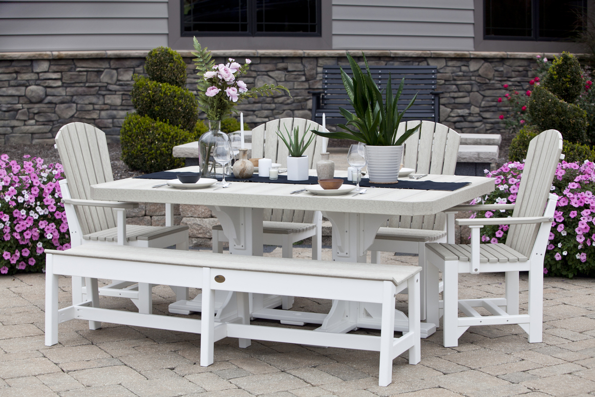 Rectangular outdoor dining table set in birch and white