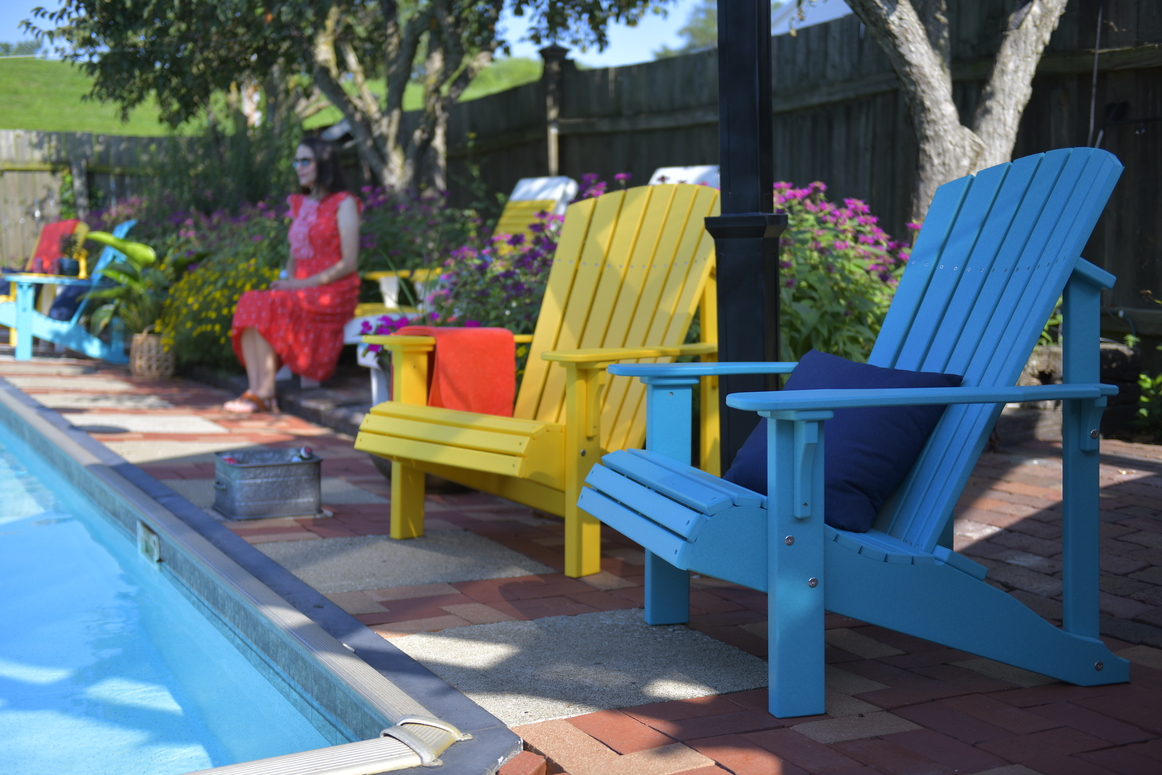 Poly deluxe Adirondack chairs in yellow and Aruba blue