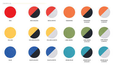 Tropical color options: Red, Tangerine, Yellow, Lime Green, Blue, and Aruba Blue